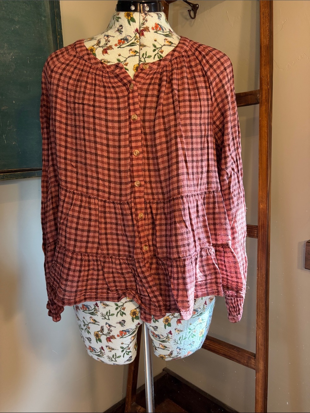 Lucky Brand Mauve Plaid Button-Front Top